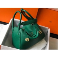 Buy Cheap Hermes Lindy 26cm/30cm Bag in Grainy Calfskin H0117 Emerald Green