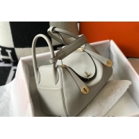 Hot Sell Cheap Hermes Lindy 26cm/30cm Bag in Grainy Calfskin H0117 Pearly Grey/Gold