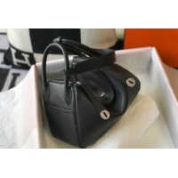 Inexpensive Hermes Lindy 30cm Bag in Grainy Calfskin H0118 Black/Silver