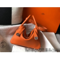 Super Quality Hermes Lindy 26cm/30cm Bag in Grainy Calfskin H0117 Orange/Silver