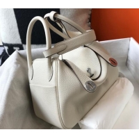 Discount Hermes Lindy 26cm/30cm Bag in Grainy Calfskin H0117 Wool White/Silver