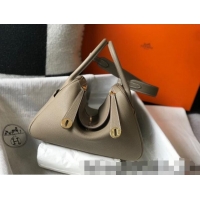 Top Quality Hermes Lindy 30cm Bag in Grainy Calfskin H0118 Dove Grey/Gold