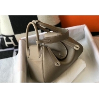 Promotional Hermes Lindy 30cm Bag in Grainy Calfskin H0118 Dove Grey/Silver