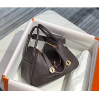 Buy Fashionable Hermes Lindy Bag 26/30cm in Grained Leather H0117 Ebony Brown