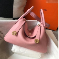 New Fashion Hermes Lindy Bag 26cm/30cm in Grained Leather H0061 Pink/Gold