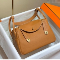 Good Product Hermes Lindy Bag 26cm/30cm in Grained Leather H0061 Golden Brown/Gold