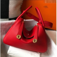 Grade Quality Hermes Lindy Bag 26cm/30cm in Grained Leather H0061 Red/Gold