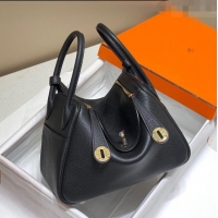 Well Crafted Hermes Lindy Bag 26cm/30cm in Grained Leather H0061 Black/Gold