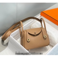 Affordable Price Hermes Lindy Mini Bag 19cm in Grainy Calfskin H7102 Milky Tea Brown