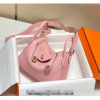 New Style Hermes Lindy Mini Bag 19cm in Grainy Calfskin H7102 Milk Shake Pink