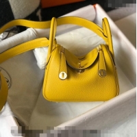 Good Looking Hermes Lindy Mini Bag 19cm in Grainy Calfskin H7102 Amber Yellow