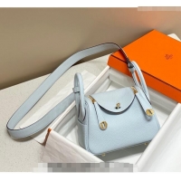 Well Crafted Hermes Lindy Mini Bag 19cm in Grainy Calfskin H7102 Grail Blue