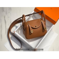 Super Quality Hermes Lindy Mini Bag 19cm in Grainy Calfskin H7102 Golden Brown 