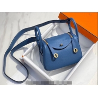 Famous Brand Hermes Lindy Mini Bag 19cm in Grainy Calfskin H7102 Agate Blue