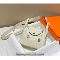 Good Taste Hermes Lindy Mini Bag 19cm in Grainy Calfskin H7102 Milk Shake White/Silver