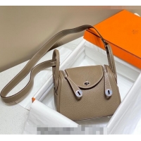 Best Quality Hermes Lindy Mini Bag 19cm in Grainy Calfskin H7102 Elephant Grey/Silver