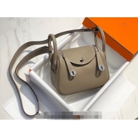 Buy Discount Hermes Lindy Mini Bag 19cm in Grainy Calfskin H7102 Dove Grey/Silver