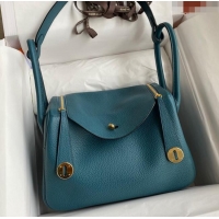 Promotional Hermes Lindy 26/30 Bag in Original Taurillon Clemence Leather H1501 Bosphorus Green/Silver 2024 (Full Handma