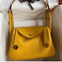 Well Crafted Hermes Lindy 26/30 Bag in Original Taurillon Clemence Leather H1501 Amber Yellow/Gold 2024 (Full Handmade)