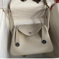 Unique Grade Hermes Lindy 26/30 Bag in Original Taurillon Clemence Leather Glacier H1501 White/Silver 2024 (Full Handmad