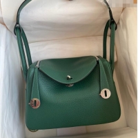 Well Crafted Hermes Lindy 26/30 Bag in Original Taurillon Clemence Leather Glacier H1501 Peacock Green/Silver 2024 (Full