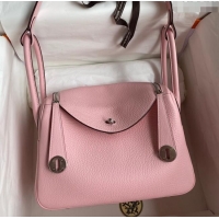 Top Design Hermes Lindy 26/30 Bag in Original Taurillon Clemence Leather Glacier H1501 3Q Pink/Silver 2024 (Full Handmad