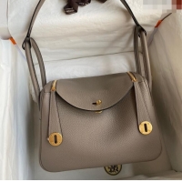 Top Quality Hermes Lindy 26/30 Bag in Original Taurillon Clemence Leather Glacier H1501 Pitch Grey/Gold 2024 (Full Handm