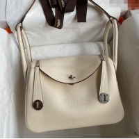 Good Looking Hermes Lindy 26/30 Bag in Original Taurillon Clemence Leather Glacier H1501 Cream White/Silver 2024 (Full H