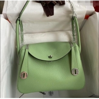 Shop Grade Hermes Lindy 26/30 Bag in Original Taurillon Clemence Leather H1501 Avocado Green/Silver 2024 (Full Handmade)