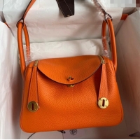 Good Product Hermes Lindy 26/30 Bag in Original Taurillon Clemence Leather H1501 Orange/Gold 2024 (Full Handmade)