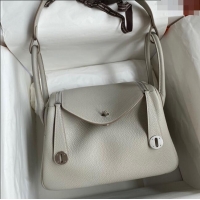 Super Quality Hermes Lindy 26/30 Bag in Original Taurillon Clemence Leather H1501 Pearl Grey/Silver 2024 (Full Handmade)