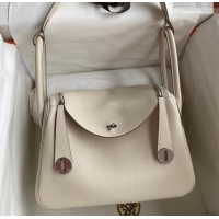 Luxurious Hermes Lindy 26/30 Bag in Original Taurillon Clemence Leather H1501 Milk Shake White/Silver 2024 (Full Handmad