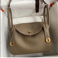 Buy Fashionable Hermes Lindy 26/30 Bag in Original Taurillon Clemence Leather H1501 Etoupe/Gold 2024 (Full Handmade)