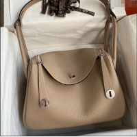 Discount Hermes Lindy 26/30 Bag in Original Taurillon Clemence Leather H1501 Turtledove Grey/Silver 2024 (Full Handmade)