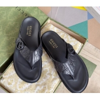 Good Looking Gucci Men's GG Leather Flat Thong Slide Sandals Black 427099