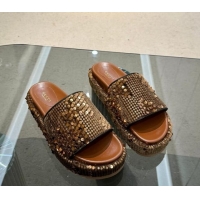 Hot Style Gucci Platform Slide Sandals 5.5cm with Sequins Brown 429005