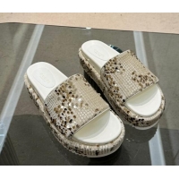 Sumptuous Gucci Platform Slide Sandals 5.5cm with Sequins Beige 429006