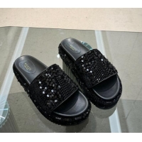 Purchase Gucci Platform Slide Sandals 5.5cm with Sequins Black 429007