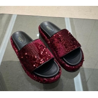 Unique Style Gucci Platform Slide Sandals 5.5cm with Sequins Burgundy 429008