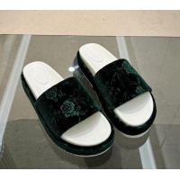 Popular Style Gucci Platform Slide Sandals 5.5cm in Printed Velvet Green 429011