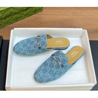 Luxurious Gucci Princetown Flat Slippers in Light Blue GG Denim 051603