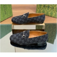 Charming Gucci Jordaan GG Denim Loafer Black 051605