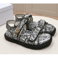 Durable Dior Dioract Strap Sandals in White and Black2 Technical Fabric with Plan de Paris Print 0506042