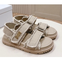 Good Quality Dior Dioract Strap Sandals in Fringed Cotton Canvas Grey 506045