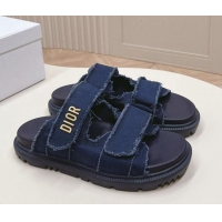 Sophisticated Dior Dioract Flat Slide Sandals in Fringed Cotton Canvas Denim Blue 0506051