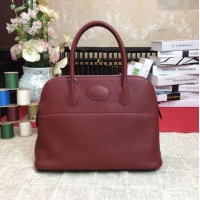 Well Crafted Hermes Bolide 31 Bag in Original Togo Leather H2801 Burgundy (Half Handmade)