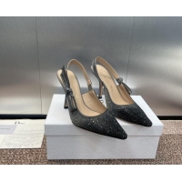 Unique Style Dior J'Adior Slingback Pumps 9.5cm in Grey Cotton Embroidered with Gradient Strass 0506064