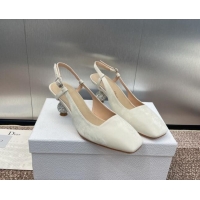 Good Quality Dior La Cigale Satin Slingback Pumps 5.5cm with Strass Heel White 0506070