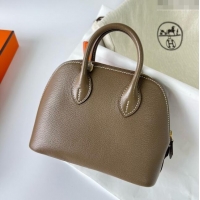 Classic Best Hermes Bolide 1923 Mini Bag in Origianl Chevre Leather H3114 Etoupe Grey (Handmade)