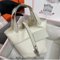 Super Quality Hermes Cargo Picotin Lock Bag 18cm in Swift Leather and Canvas H1524 White